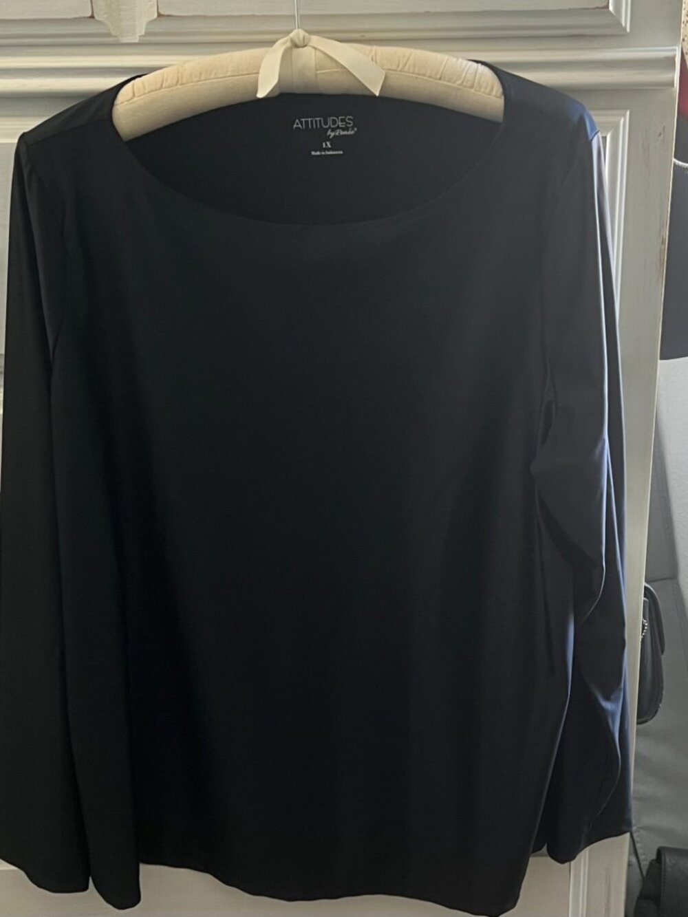 Women with Control Fluid Satin Black Boat Neck Top - Size 1X